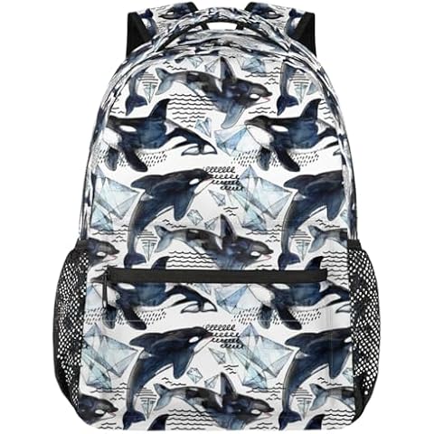 cfpolar Whale Backpack for School, Sea Animal Killer Whale Laptop Backpack Water Resistant Bookbag Computer Bag Travel Hiking Camping Rucksack Daypack Shoulder Bag for Teenager Boys Girls Kids Cover
