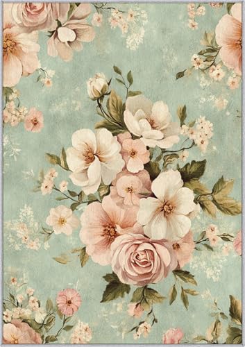 Tapete Floral Blanco y Rosa 6x8 pies Antideslizante Lavable miniatura 2