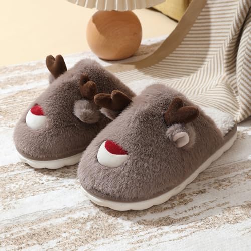 Christmas Reindeer Slippers for Men/Women Soft Cozy Non-Slip Plush Home Warm Slippers Bedroom Fluffy Wool Lined House Shoes2