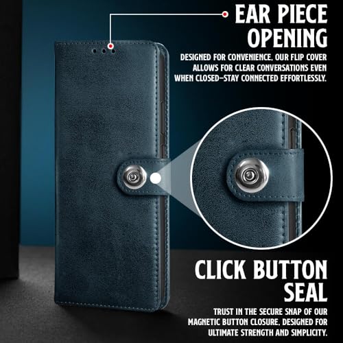 Image of WOW IMAGINE Shock Proof Flip Cover Back Case for Mi Redmi Note 15 5G 2025 | Poco M8 5G (Magnetic Button Flip Case | Wallet Pockets & Stand | Leather Finish | Oxford Blue)