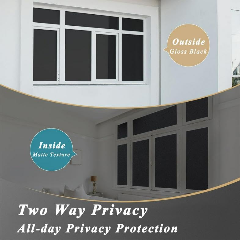 HONLONE Blackout Window Film Privacy 90X200cm Two Way Window Black Out Film Frosted Window Film Sun Blocker Static Cling Window Tint Film Home - Image 2