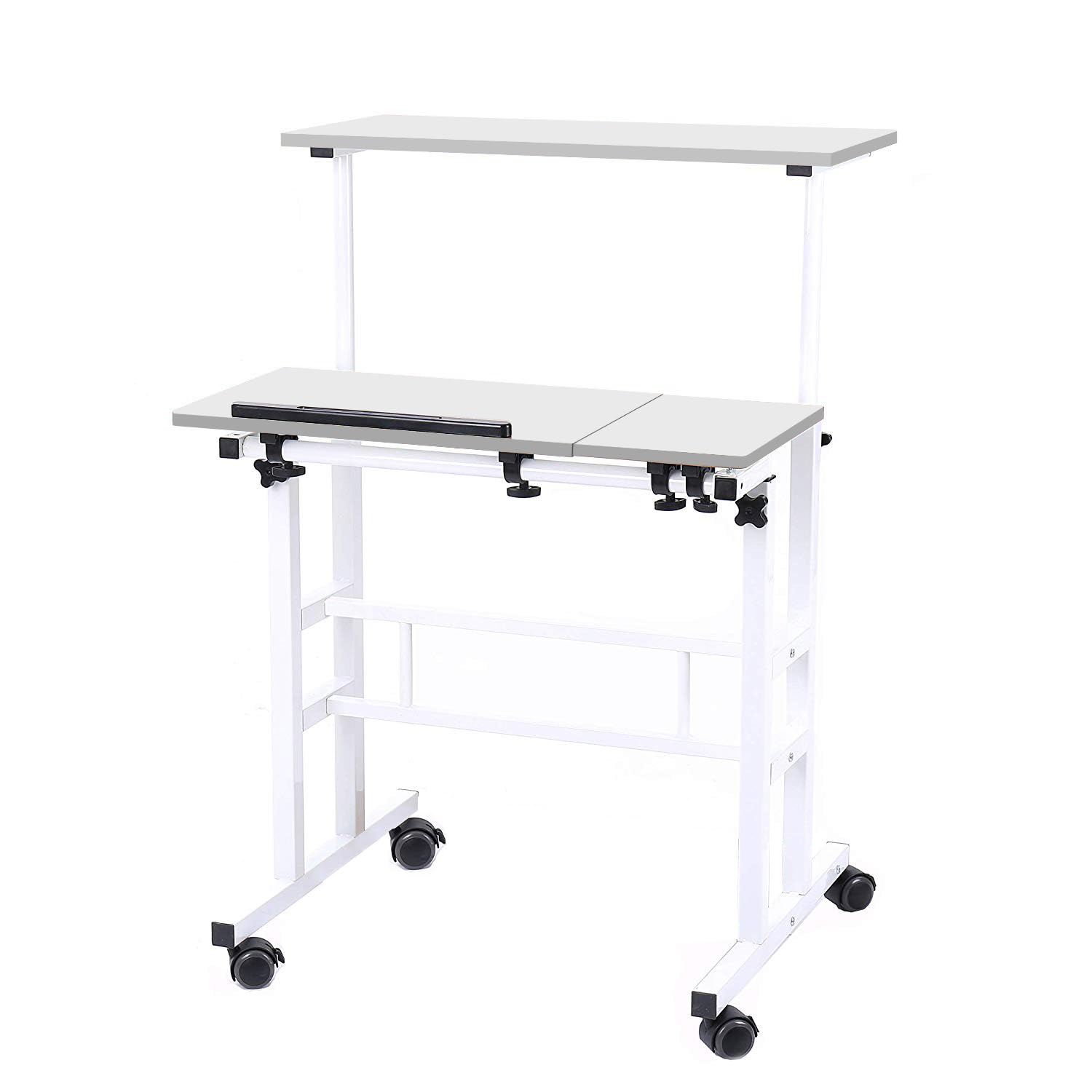 SogesPower Scrivania sollevabile, scrivania per computer, tavolo da ufficio, scrivania per computer divisa rimovibile, 80 x 60 x 67 ~ 115 cm, bianco