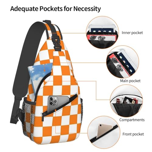 Dyale Orange White Checkered Pattern Fashionable, Portable, And Large Capacity Men'S Casual Cross Chest Bag4