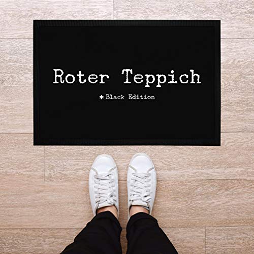MoonWorks® Fußmatte mit Spruch lustig roter Teppich Black Edition rutschfest & waschbar weiß 60x40cm