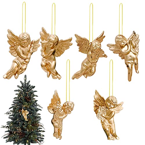 Genérico Adornos de árbol de ángel,Decoraciones colgantes de ángeles | 6 uds colgante de ángel de árbol de Navidad plateado/dorado, decoración del hogar de vacaciones, ángeles plateados/dorados
