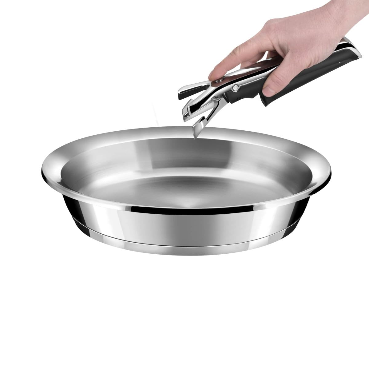Cuisinox - Ycône - Poêle 24 cm tout inox avec poignée amovible - Fond thermo diffuseur - Compatible tous feux dont induction - Acier Inoxydable 18/1 - Finition miroir - Sans PFOA, PTFE, PFAS