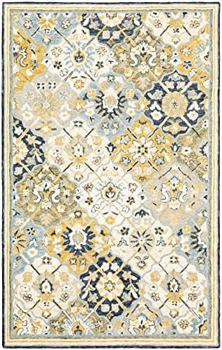Oriental Weavers Alfresco Hand-Made Wool Area Rug - 28406-3'6" x 5'6" - in Blue/Gold - Vintage Inspired, Hand-Made Wool Rugs, Entrway, Bedroom Rug
