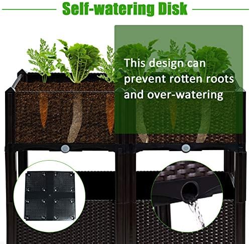 COSTWAY 2/4 Pcs Raised Beds for Garden, Elevated Planter Box Kit with 8 Legs, Self-Watering System and Drainage Holes, Indoor & Outdoor Vegetable Fruit Flower Herb Growing Box (40x40x43cm, Brown)