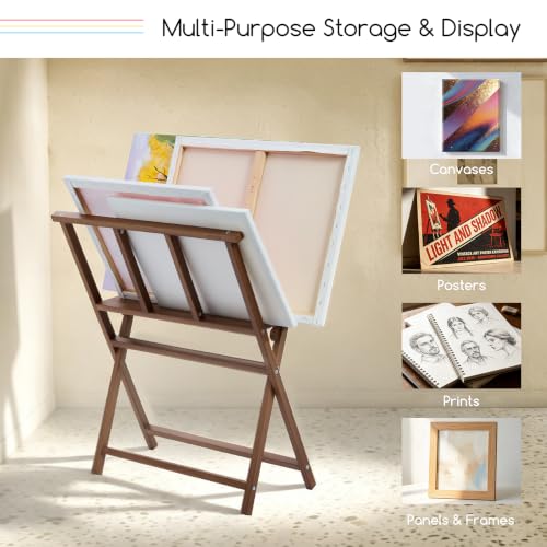 Image of MEEDEN Art Storage Print Rack: Folding Beech Wood Display Rack for Artwork | Art Drying Rack for Posters, Canvas Boards, Prints, Panels, Art Organizer Rack for Artist Studio Office Home Gallery, Walnut