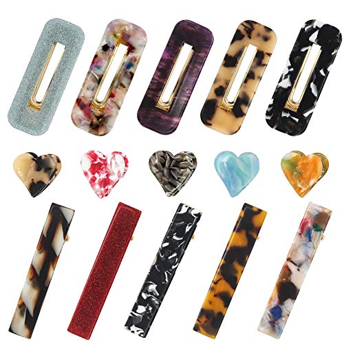 Carede Resin Hair Clips for Women with Acrylic Alligator Vintage Hair Barrettes for Women and Leopard Print Marbe Pattern Mini Jaw Hair Clips,Pack of 15