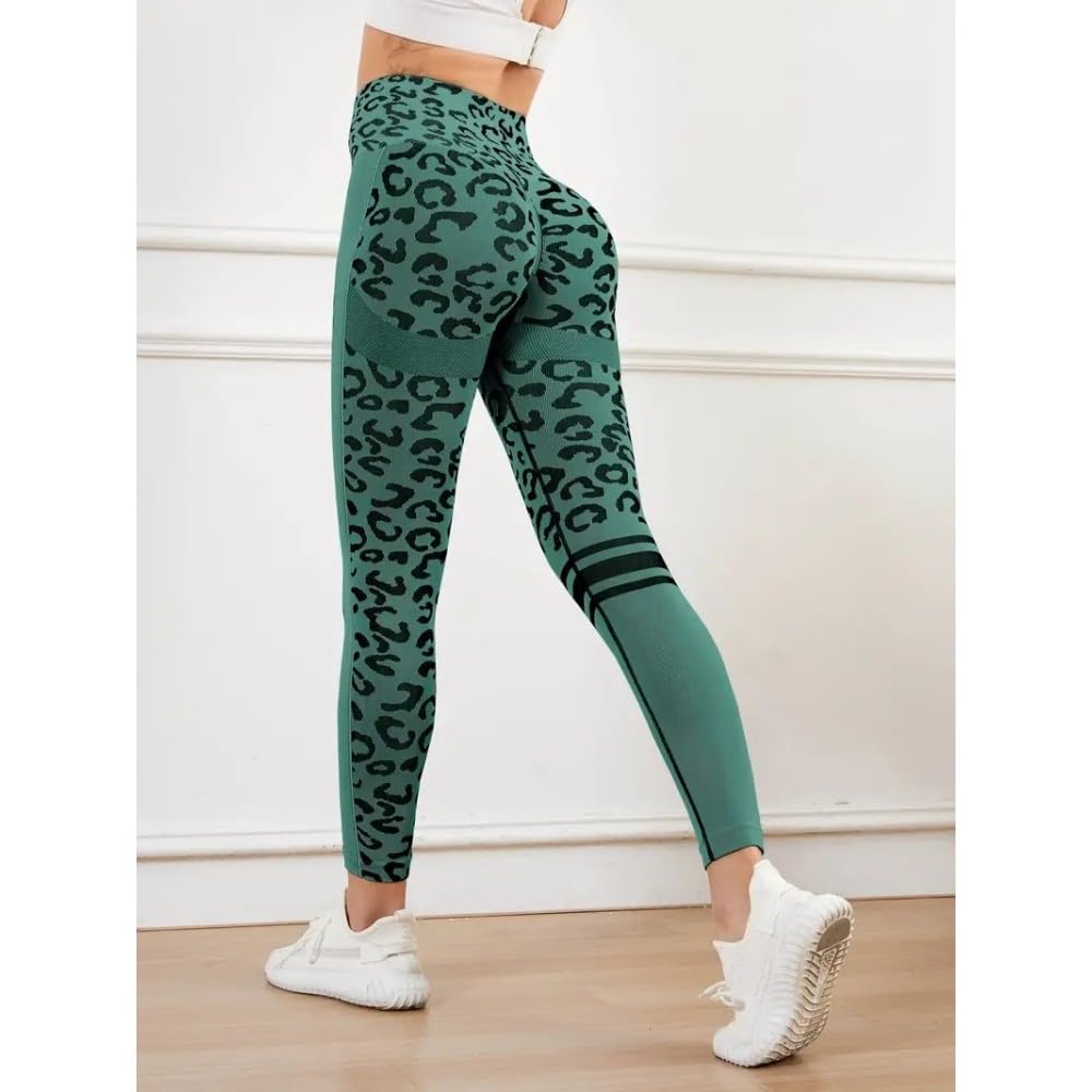 DYRBF - Leggings da donna a vita alta, senza cuciture, stampa leopardata, per yoga, controllo della pancia, per sollevamento dei glutei, per palestra, allenamento, corsa