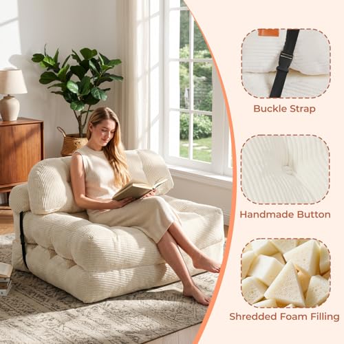 Image of Folding Sofa Bed, Convertible Sleeper Chair with Back Support and Pillow