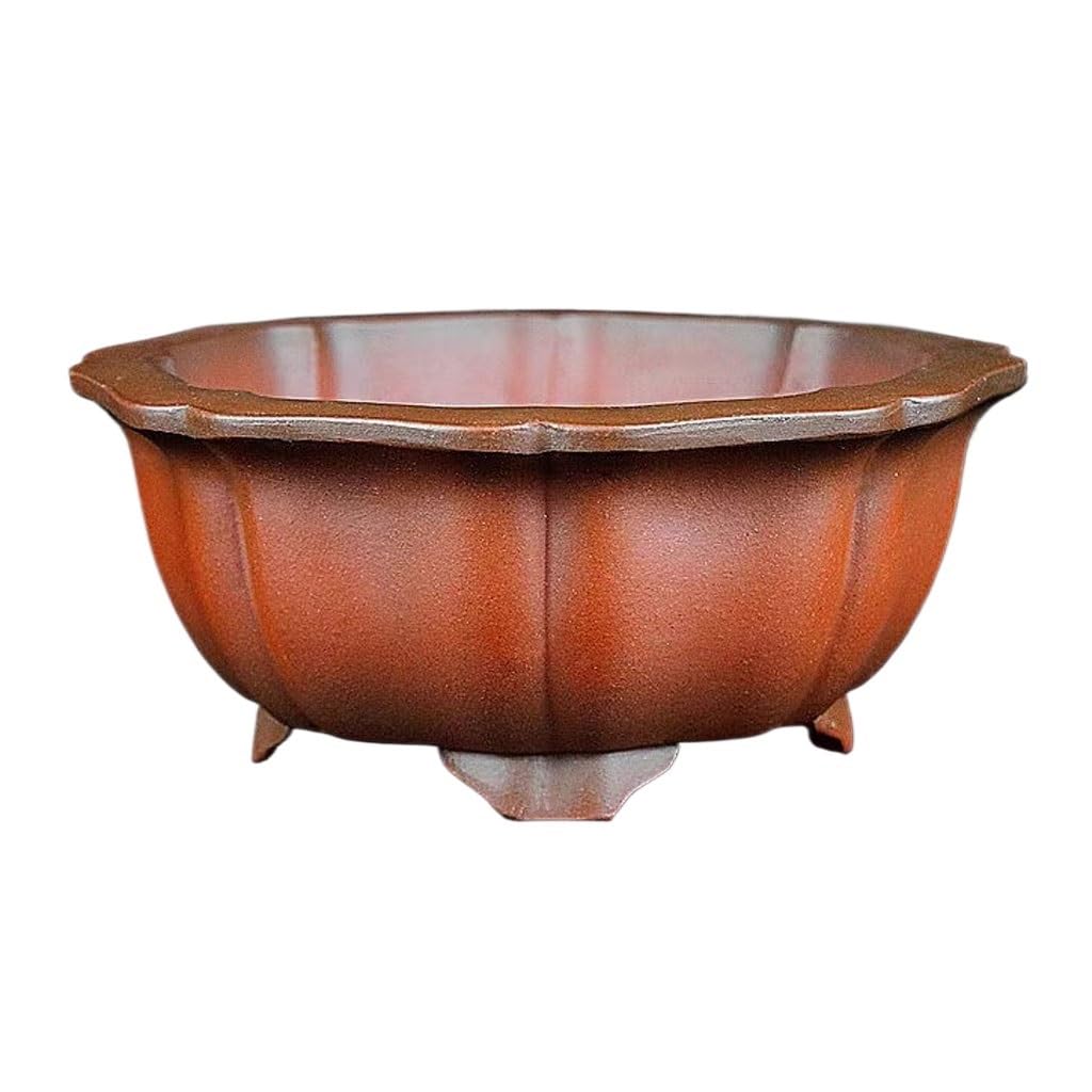 Gelasige One Color Flower Pots Plant Pots Purple Clay Bonsai Planter Handmade Wheel Flower Shaped Planter Green Plant Pot 5.1In Outdoor Flower Pots