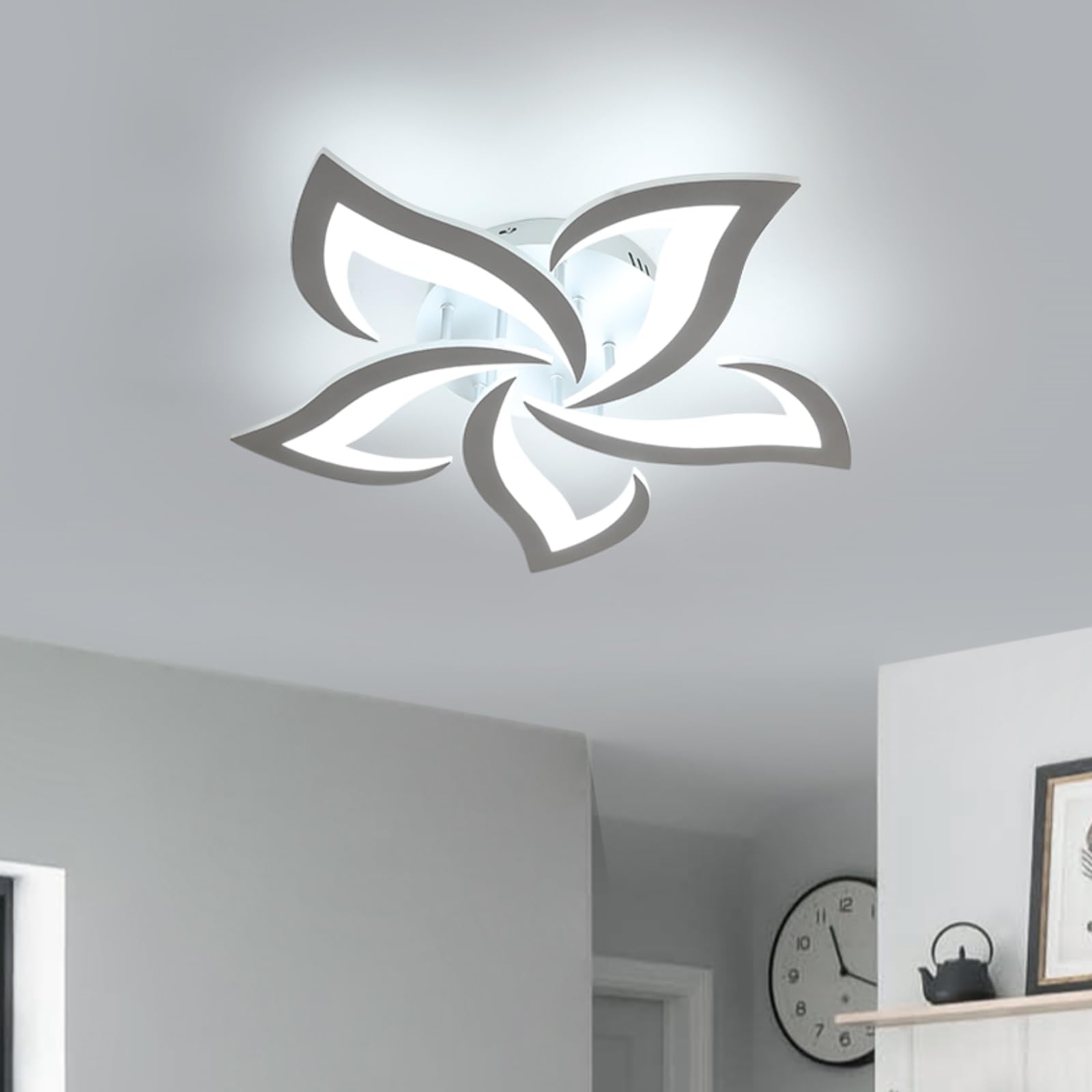 Moderna Lámpara de Techo, 60W Plafon Led Techo | Blanco frío 6500K, Luz de Techo Plata Diseño Forma de Flor Para Salon Dormitorio Comedor Cocina, 58cm