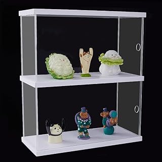 SUPERFINDINGS 2 Tier Clear Minifigures Display Case Transparent 2-Shelves Acrylic Display Shelf Simple Self-Assembly Dustproof Showcase Small Collectibles Display Case for Models Doll 25.4x11.6x29cm