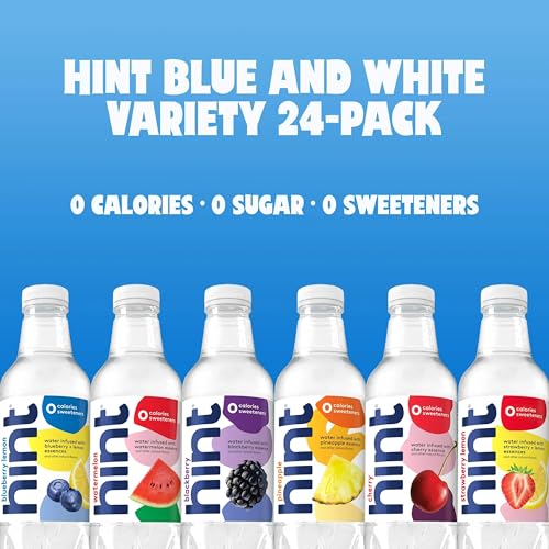 Image of Hint Water Best Sellers Pack & Hint Water White Variety (24 Bottles), Zero Sugar, Sweeteners, and Calories, Flavors: Watermelon, Blackberry, Blueberry Lemon, Strawberry Lemon, Cherry, and Pineapple
