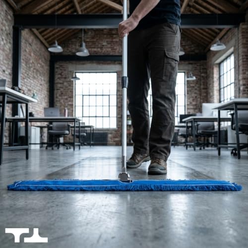 Image of 48 Inch Blue Commercial Dust Mop & Floor Sweeper with Extendable Handle - Mop for Hardwood, Tile, and Concrete Floor Cleaning
