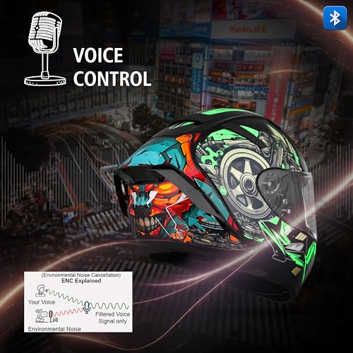 Image of Steelbird SBH-32 Trickster Bluetooth ISI and Dot Certified Full Face Helmet for Men and Women with Inner Smoke Sun Shield