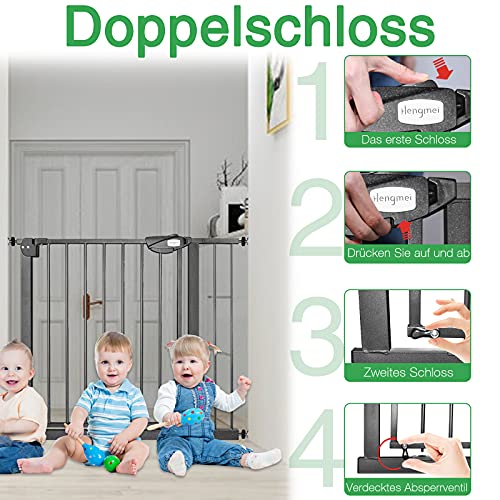 Aufun Treppenschutzgitter Türschutzgitter Kinder ohne Bohren, Türgitter mit Druckbefestigung, selbstschließend, 75-85 cm breit, Metall Gitter (Schwarz)
