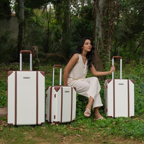Image of Assembly Vintage Trolley Bag Set of 3 20, 24, 28 Inch (55, 65 & 75 cm) Hard Shell Polycarbonate Luggage Set Retro Classic Design with TSA Lock 8 Spinner