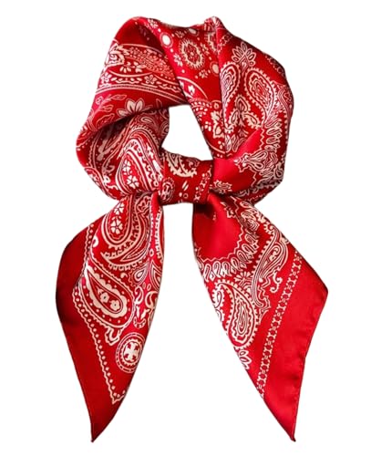 Hworto Silk Satin Square Neck Scarf for Women Vintage Fashion Bandanas Hair Scarves Dress Accessories Gift