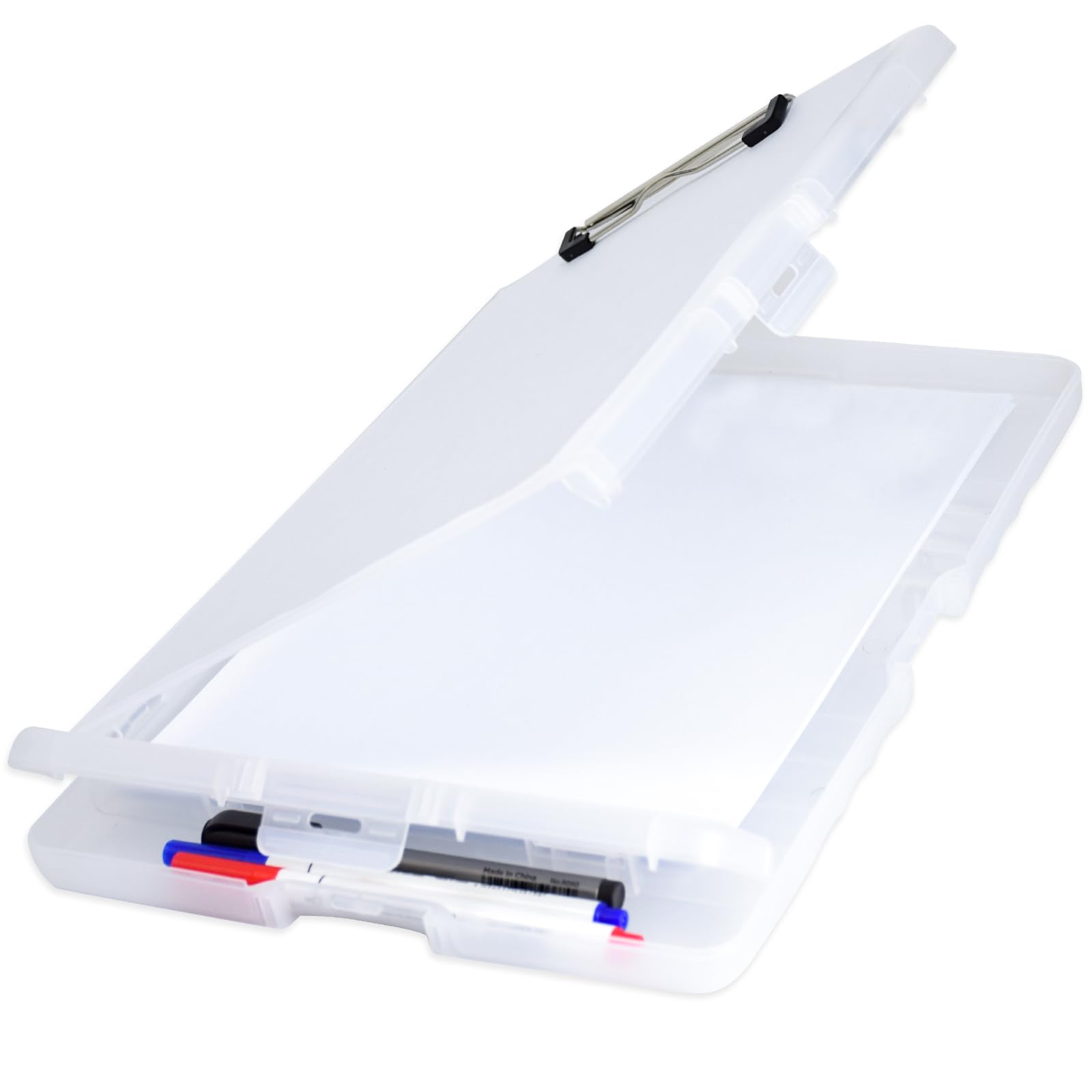 Elezeal A4 Clipboard with Pen Slot, Heavy Duty Plastic Paper Case, Waterproof Hanging Wall Mounted Document Organiser, Portable Writing Clipboard with Compartment for Paperwork, Office, Nurses, Home
