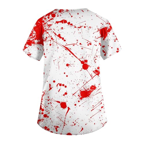 OIOLOYJM Halloween Christmas Scrub Tops Women Print V Neck Short Sleeve Plus Size Scrubs for Womens Shirts with Pockets