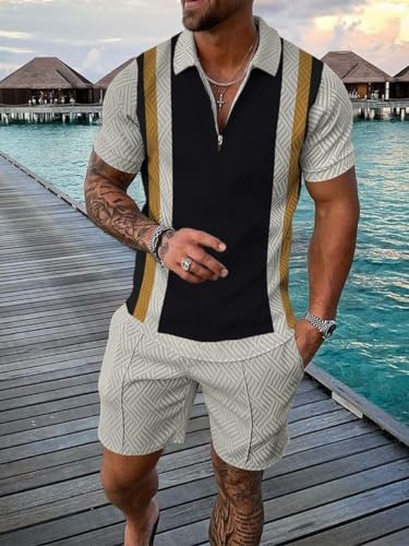 Mens Short Sets 2 Piece Outfits Short Sleeve Zipper Polo Shirt and Shorts Sets Casual Sport Summer Outfits Tracksuits3