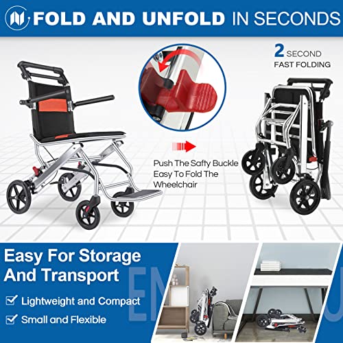 Broobey Ultra Light Portable Folding Transport Wheelchair Weight Only 19Bs, Lightweight Transport Travel Chair Support 220Lbs, Aluminum Wheelchair For Adults And Seniors #TOP5