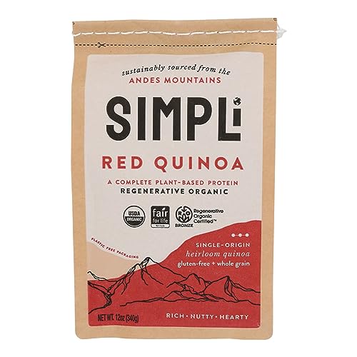 SIMPLi Regenerative Organic Certified Quinoa Set, White, Red, and Tri Color Quinoa, Organic Gluten-Free Ancient Grains, Complete Plant Protein, 12 oz