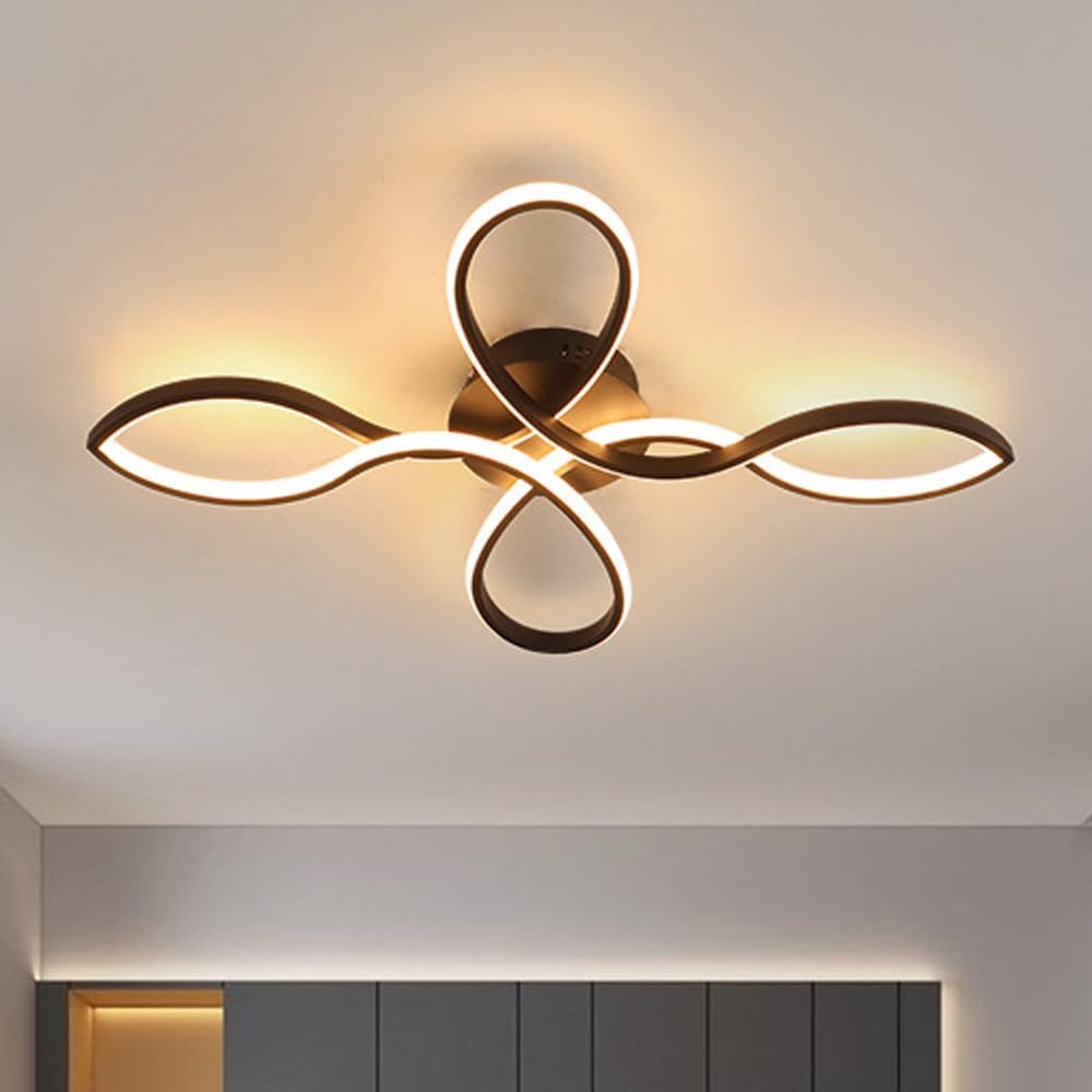 45W Modern Ceiling Lights,Dimmable LED Flush Mount Ceiling Lamp with Remote Control,Black Flower Shape Ceiling Light Fixture for Living Room Dining Room Bedroom
