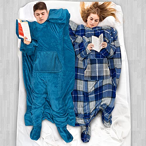 PAVILIA Fleecedecke mit Ärmeln und Fußtaschen für Damen, Herren, Erwachsene, tragbare Decke, Überwurf, Plüschumarmung, Schlafsack… – Ansicht 5