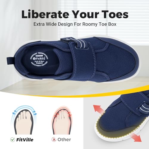 FitVille Diabetic Shoes for Men Extra Wide, Hook and Loop Walking Shoes for Elderly for Swollen Feet Foot Pain Relief Neuropathy - EasyTop V102