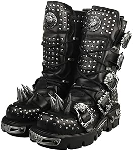 New Rock Black Men's Boots Metallic Collection Heavy Punk Spikes M