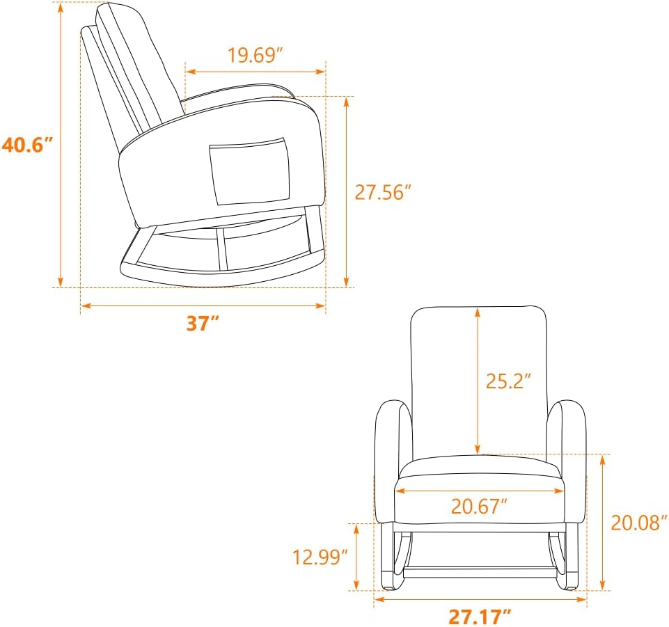 27.2" W Rocking Chair for Nursery, Glider Chair with High Back and Side Pocket, Rocking Accent Armchair with Rubber Wood Legs for Living Room (Mustard)