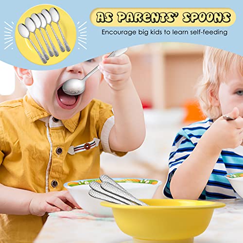 Stainless Steel Kids Spoons, E-Far 6-Piece Toddlers Spoons Safe For Preschooler/Children, Hammered Adult Look & Small Size, Rust Free & Dishwasher Safe #TOP3