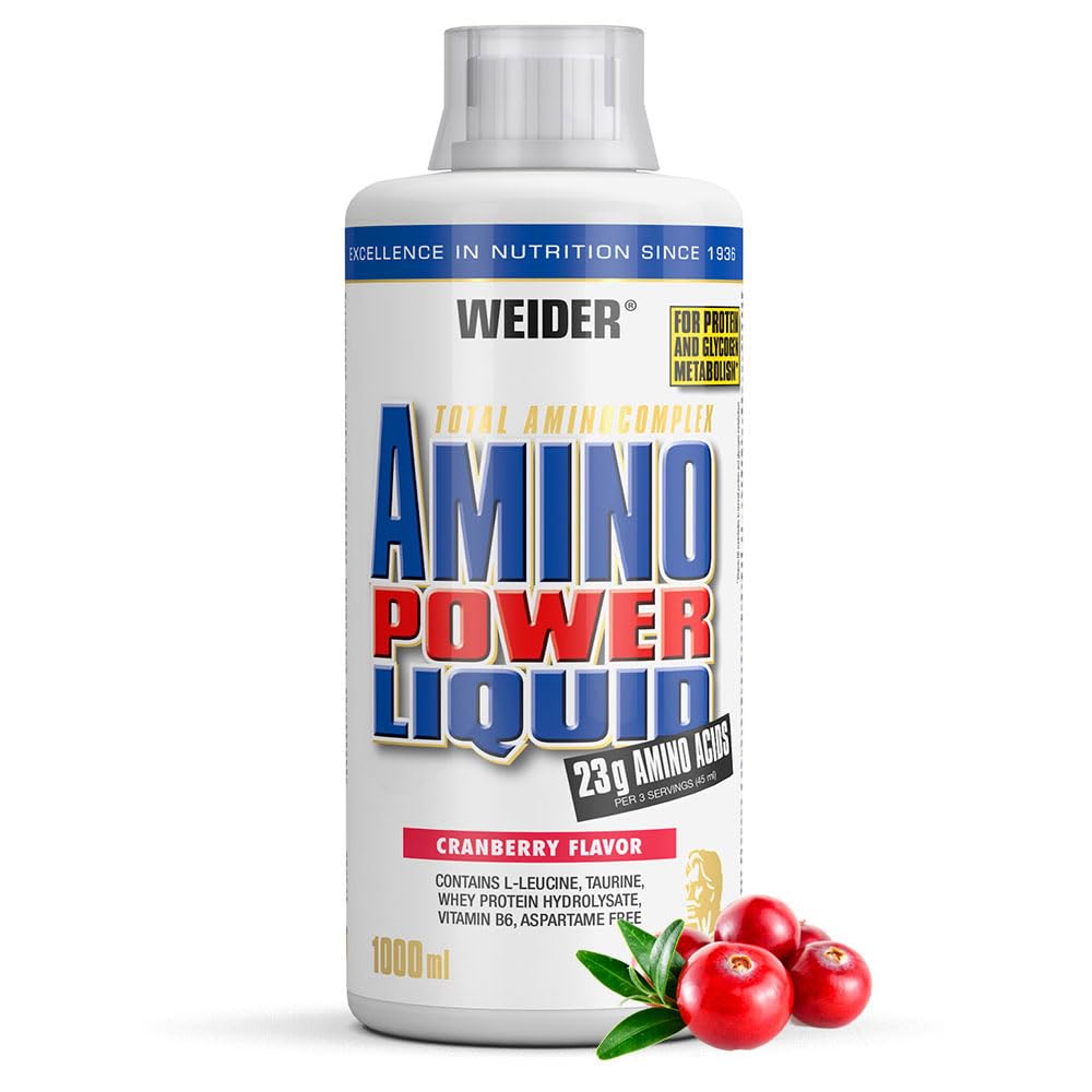 Weider Amino Power Liquid 1L Cranberry, Essential Amino Acids, L-leucine, Free Taurine, Vitamin B7