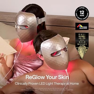 Ulike ReGlow LED Face Mask, Red Light Therapy for Face, Red, Blue, Yellow & Infrared Light Therapy for Acne & Anti-Ageing, Cordless, Remote Control, Eye Protection, Home Skincare Device for Women Wife