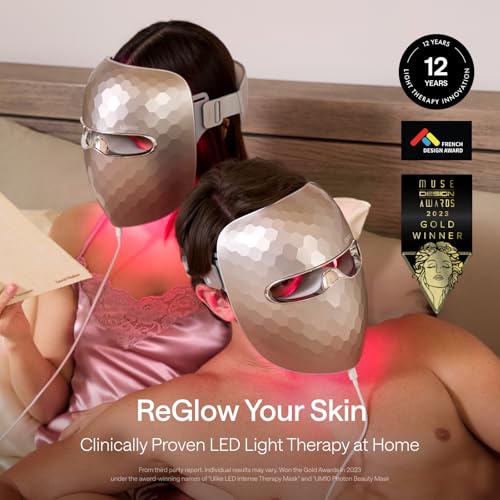 Image of Ulike ReGlow LED Face Mask, Red Light Therapy for Face, Red, Blue, Yellow & Infrared Light Therapy for Acne & Anti-Ageing, Cordless, Remote Control, Eye Protection, Home Skincare Device for Women Wife
