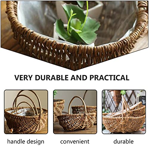 Angoily Handwoven Cesta de Flores Com Alça Tecidos À Mão Cesta de Vime Do Piquenique Com Inserção de