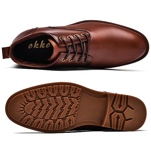 OKKO Mens Leather Oxford Dress Boots - Casual Chukka Ankle Boot Mid-Top Boots for Men3