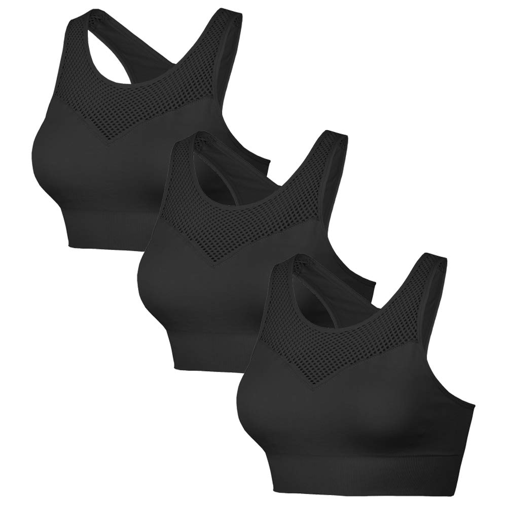 DRSKIN Sports Bra Padded Seamless High Impact Support for Workout Fitness Removable Pads 3Pack (Bra (B01 3P), 2S)