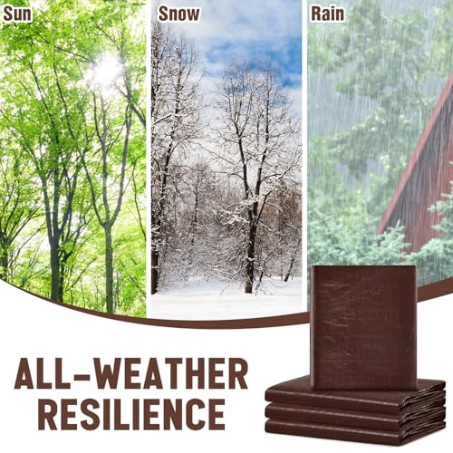 Image of 4 Pack 8 x 10 ft Brown Tarps Heavy Duty 5.5 Mil Waterproof Durable, Water Resistant, Rip & Tear Proof, Reinforced Edges, Multipurpose Firewood, Farm, Camping, Roof, Boat & Emergency Shelter