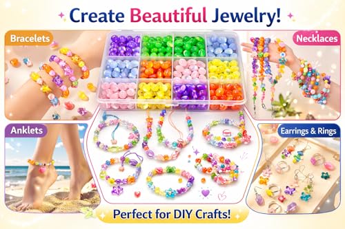 Image of Ambitieux DIY Bracelet Making Kit for Girls - 12 Types Colorful Beads with Charms, Elastic Thread, Earrings, Clasps & Rings - Jewellery Craft Kit for Kids, Birthday Return Gift, Rakhi Special Set for 2 3 4 5 6 7 8 9 10 years (Monalisa Beads)