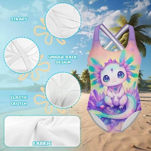 Image of Xpyiqun Swimsuit for Girls One Piece Bathing Suits Size 5-14 Sleeveless Swimwear Cross Shoulder Strap Swimming Wear