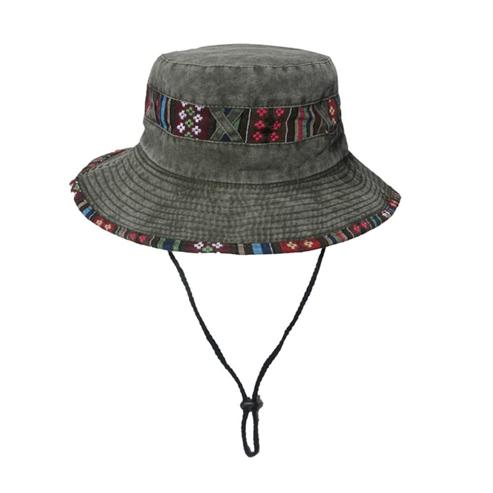 Hearda Fishing Hat for Men/Women with UV Protection, Foldable Sun Hat with Breathable Mesh and Adjustable Chin String for Hiking Camping Traveling (60cm,Military Green)