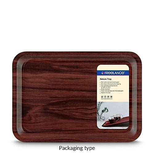Image of Freelance Nature Kraft Serving Tray Beige, 24x34 cm, Rectangle, Non-Slip Surface, Decorative Anti-Skid Kitchen & Dining /Coffee Table Trays for Breakfast /Food /Tea - Brown, Made in Europe