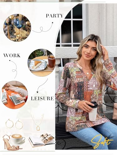 Womens Long Sleeve Tunic Tops Ladies Fall Fashion Casual Shirt V Neck Pleated Blouse4