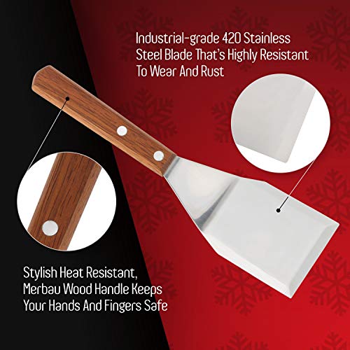 Image of Homi styles Cookie /Brownie Spatula Small Metal Spatula With Merbau Wooden Handle | Heavy Duty Stainless Steel Flipper With Beveled Edges | Small Spatula Portable Cooking Turner Mini 2.5-Inch Blade