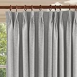 CHEFRU Textured Linen Pinch Pleats 100% Blackout Curtains for Bedroom/Living Room Blackout Curtains 84 Inches Long, Energy Saving Window Treatment Curtains,26Wx84Lx2,Grey